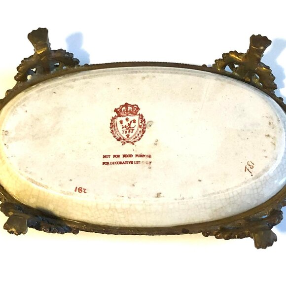 NWT WONG LEE Hand Painted Porcelain Bronze Ormolu Oval Tray Soap Dish 8x4" - Picture 6 of 7